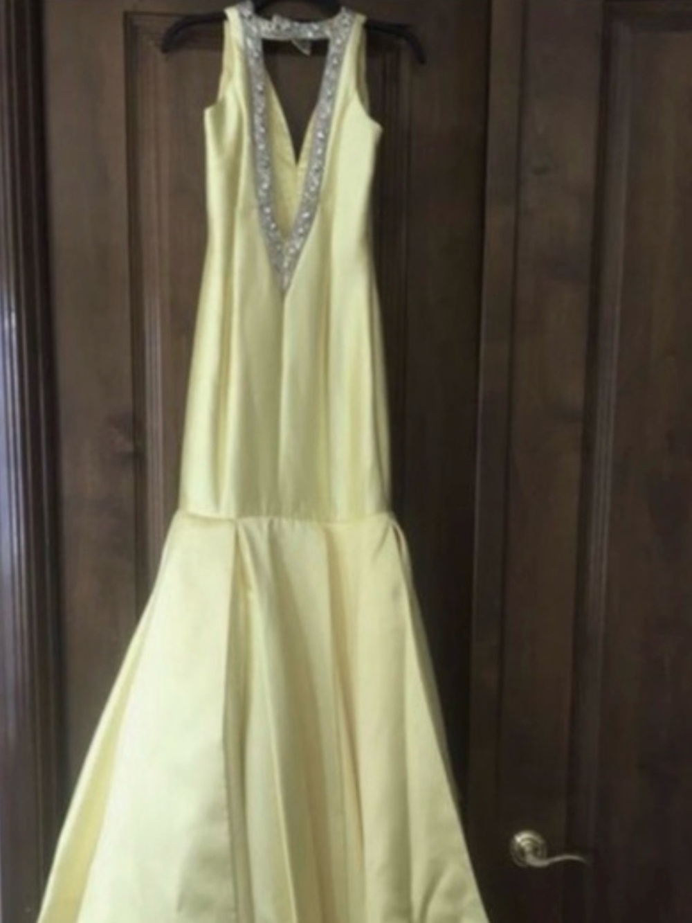 Lemon Yellow Beaded V-Neck Mermaid Gown